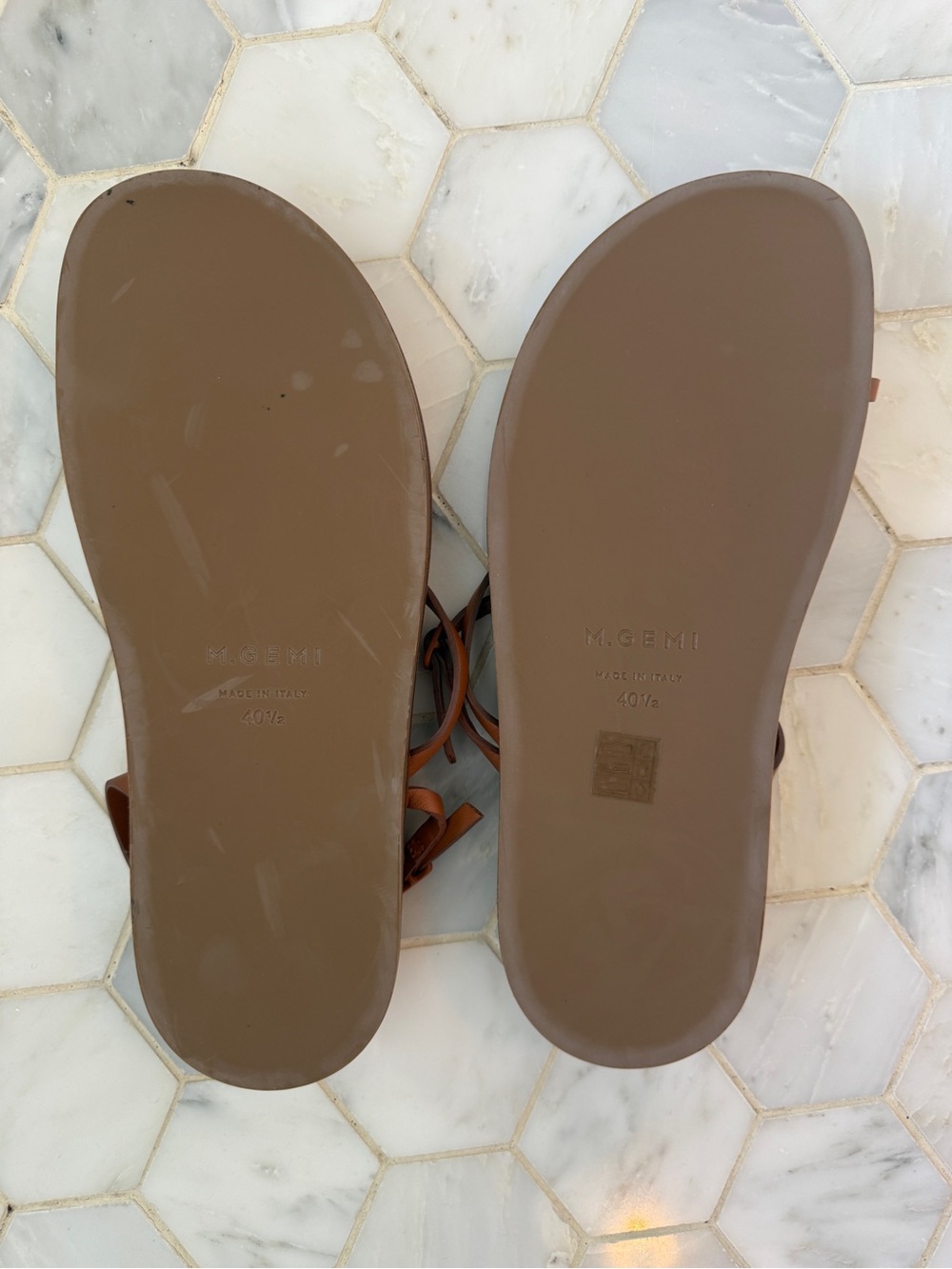 M. Gemi Tan Leather Minimalist Toe-Loop Sandals - Picture 6 of 7